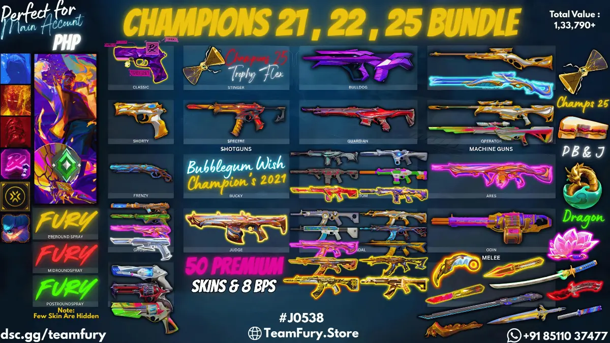 50 Premium Skins With CHAMPIONS 21 / 22 / 25 Bndle