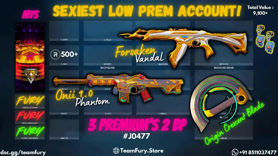 3 Premium Skins With Origin Blade + Forsken Vandal + Oni Phantom