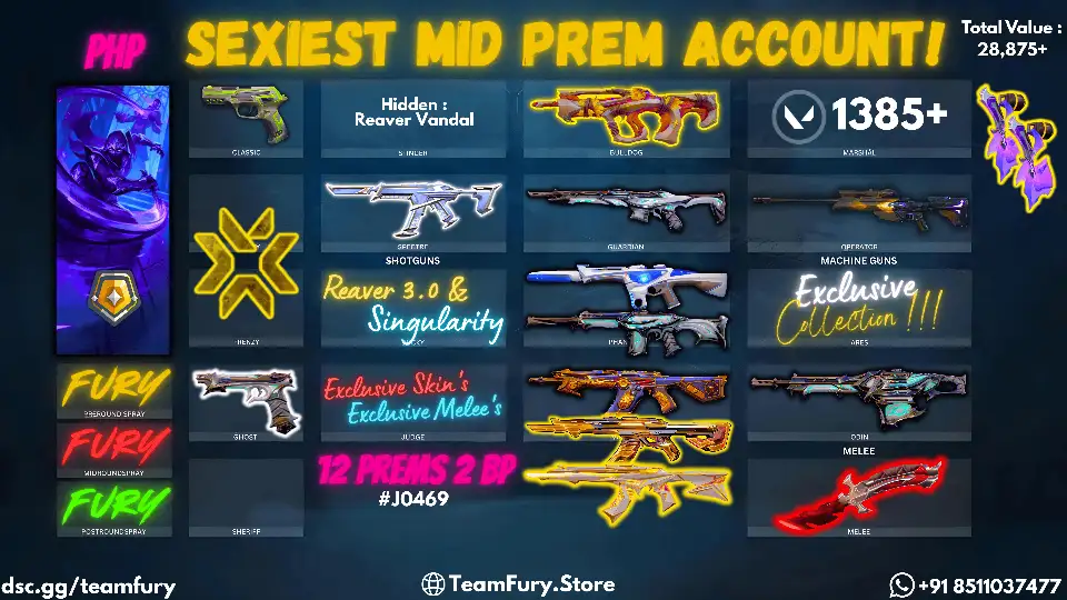 12 Premium Skins WIth Reaver 3,0 Bundle and 1385+ VP