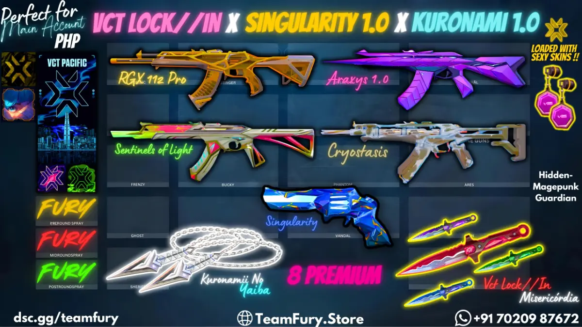 8 Premium Skins With Kuro & VCT Lockin Knife
