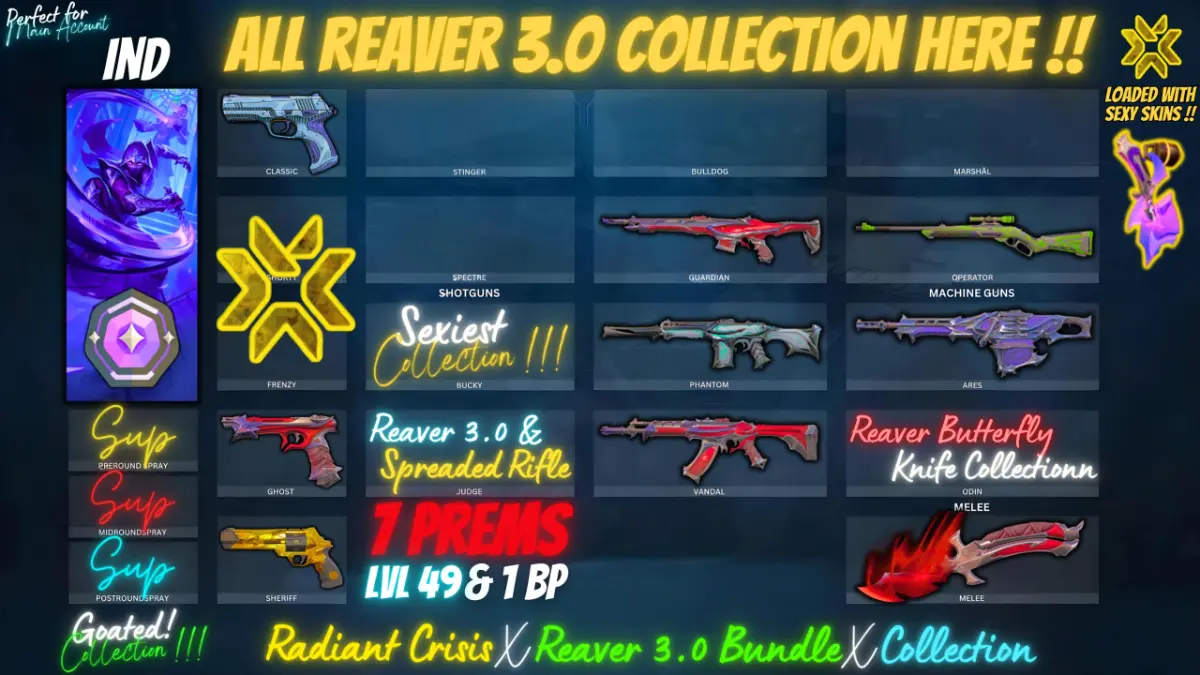 | REAVER VANDAL | REAVER PHANTOM | REAVER GURDIAN | REAVER GHOST |  REAVER BUTTERFLY KNIFE | REAVER ODIN | RADIANT CRISIS 001