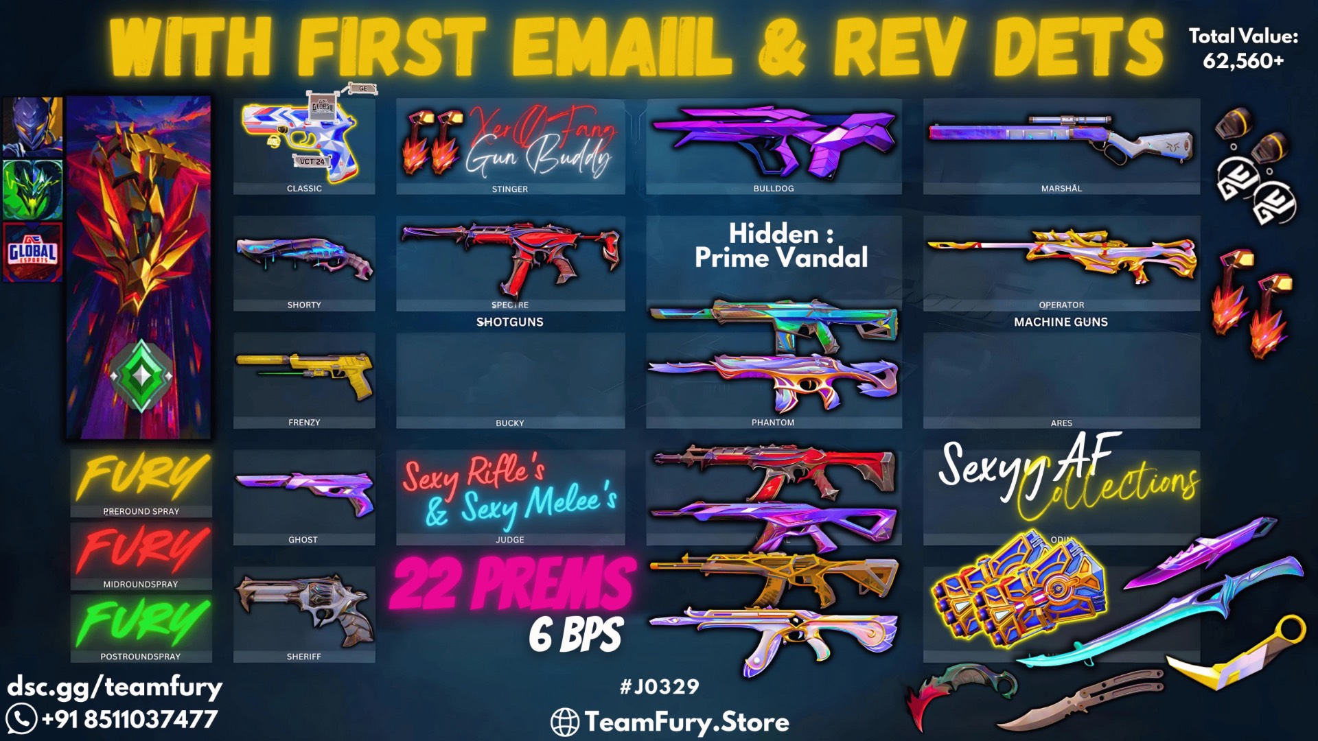 22 Premium Skins With Xerofang Bundle / Arcane Gauntlet / Pookie / VCTxGE (OG MAIL/FE)