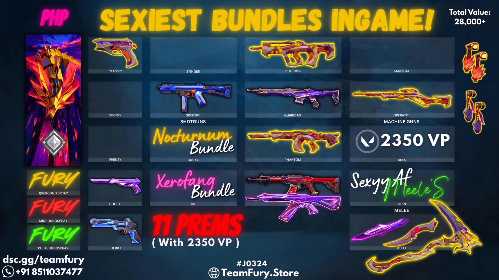 11 Premium Skins with Nocturnum Bundle and XeroFang Bundle With Extra 2350 VP