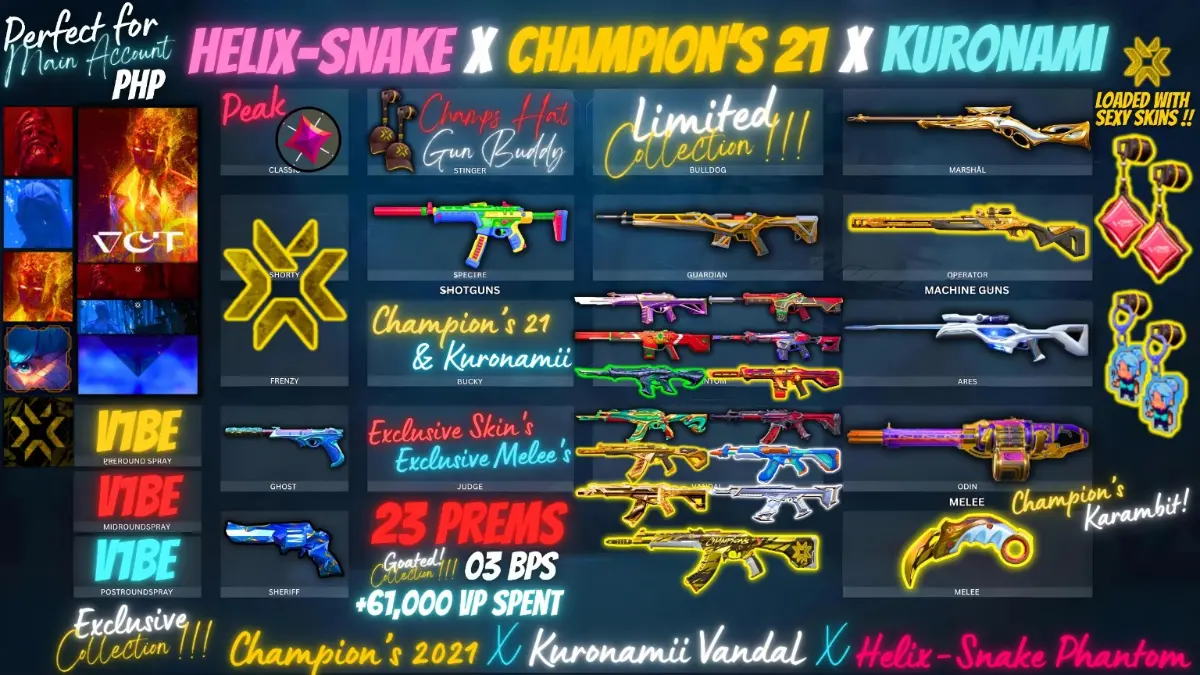 🔥 RAREST OG CHAMPIONS 2021 PHP ACCOUNT 🔥 | “AIMBOT” CHAMPS VANDAL + LEGENDARY KARAMBIT | KURONAMI + HELIX-SNAKE | 23 PREMIUMS
