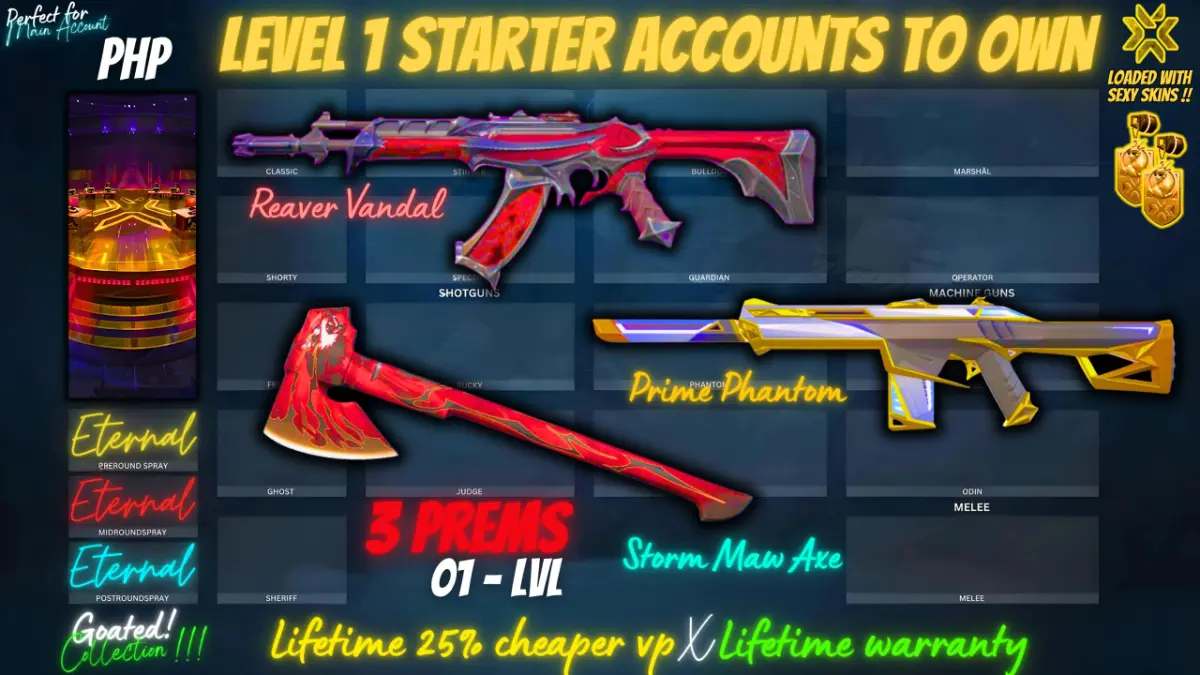 Reaver Vandal X Prime Phantom X Storm Maw Axe (Starter Account X Lifetime cheaper VP X Lifetime warranty)