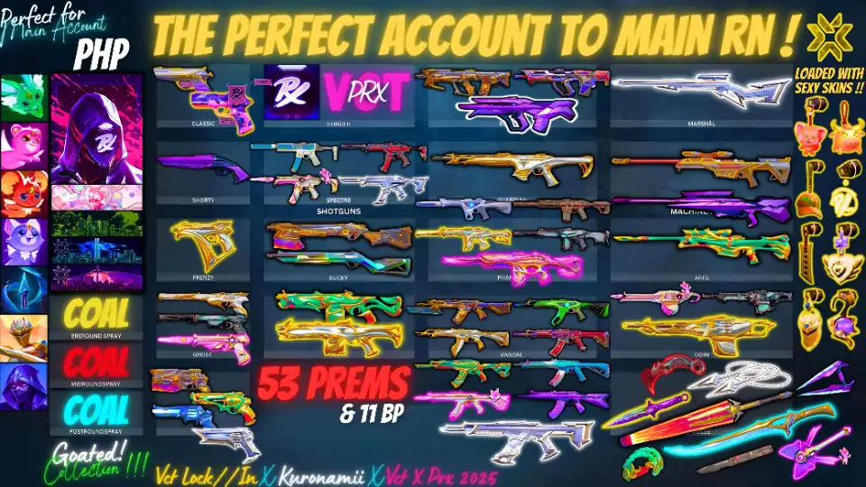 53 prem account with crazy skins, Kuronami, evori and VCT bundles