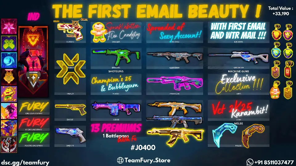 ( FE ) 13 Premium Skins WIth VCT KaramBit / RGX Karambit / Champions 25 / BubbleGum / PhaseGuard