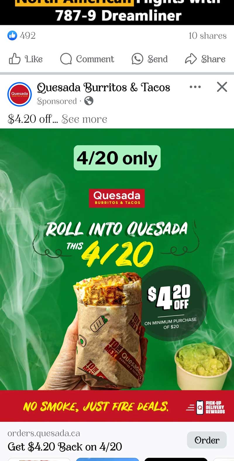 😋 This 4/20, skip the chips.  Get $4.20 off real food—Quesada app only image