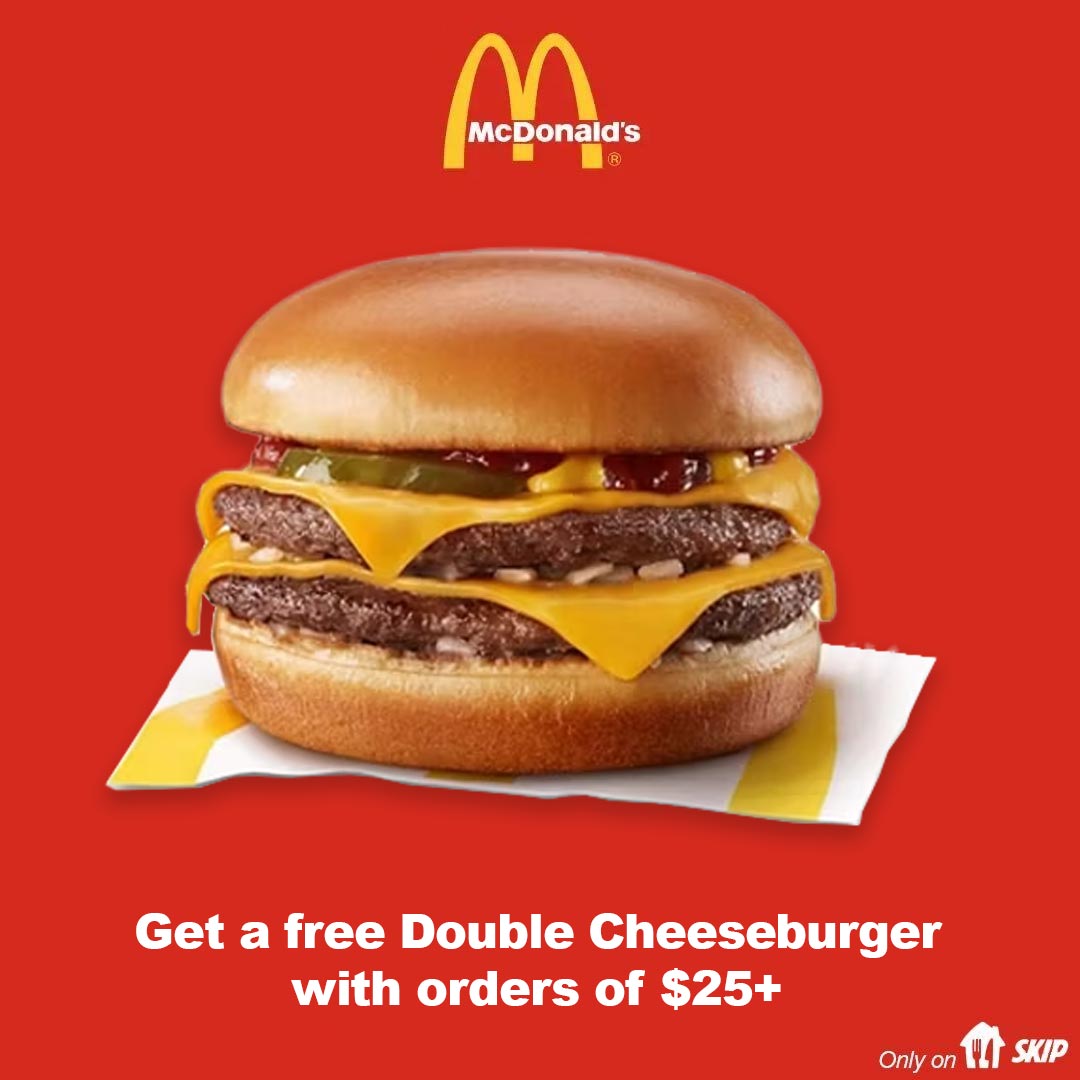 Get a free Double Cheeseburger from McDonald’s with orders of $25+ image