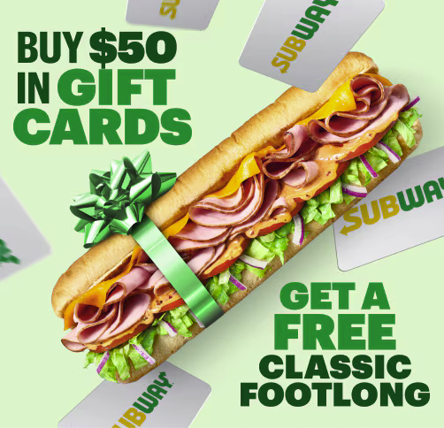 Free Sub with $50 Gift Card. image