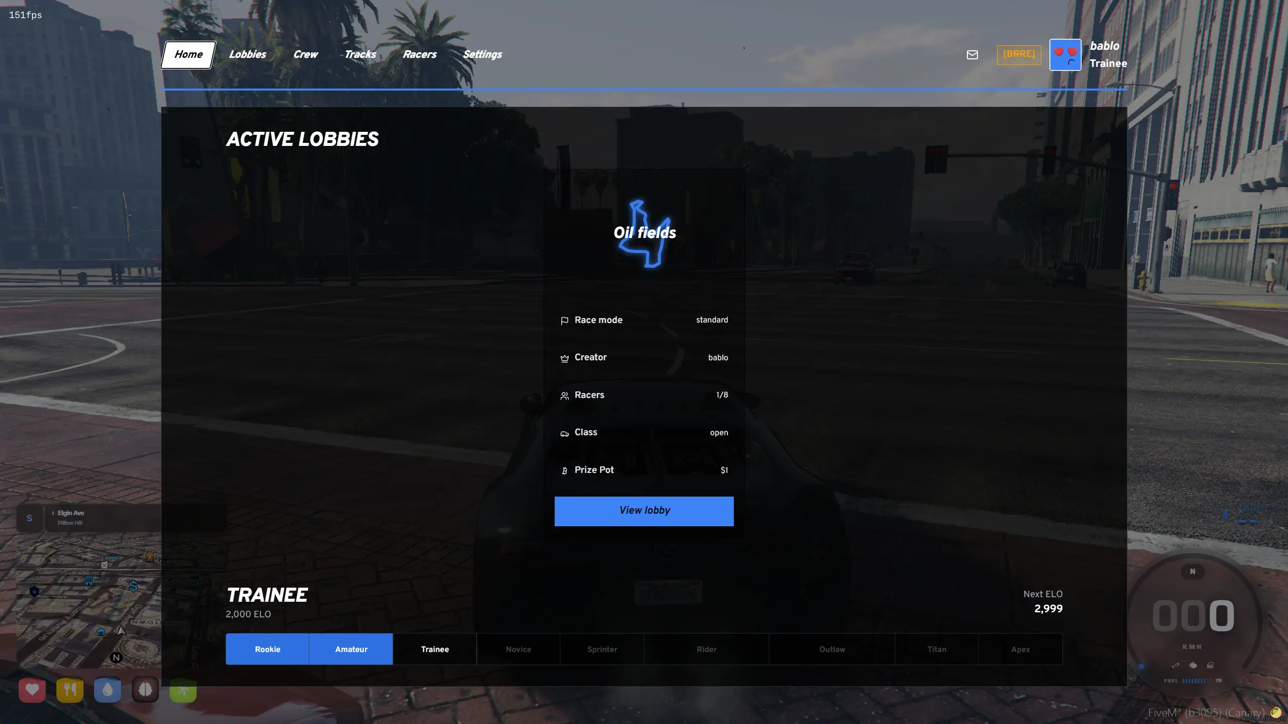 Home Screen – Active Race Lobbies