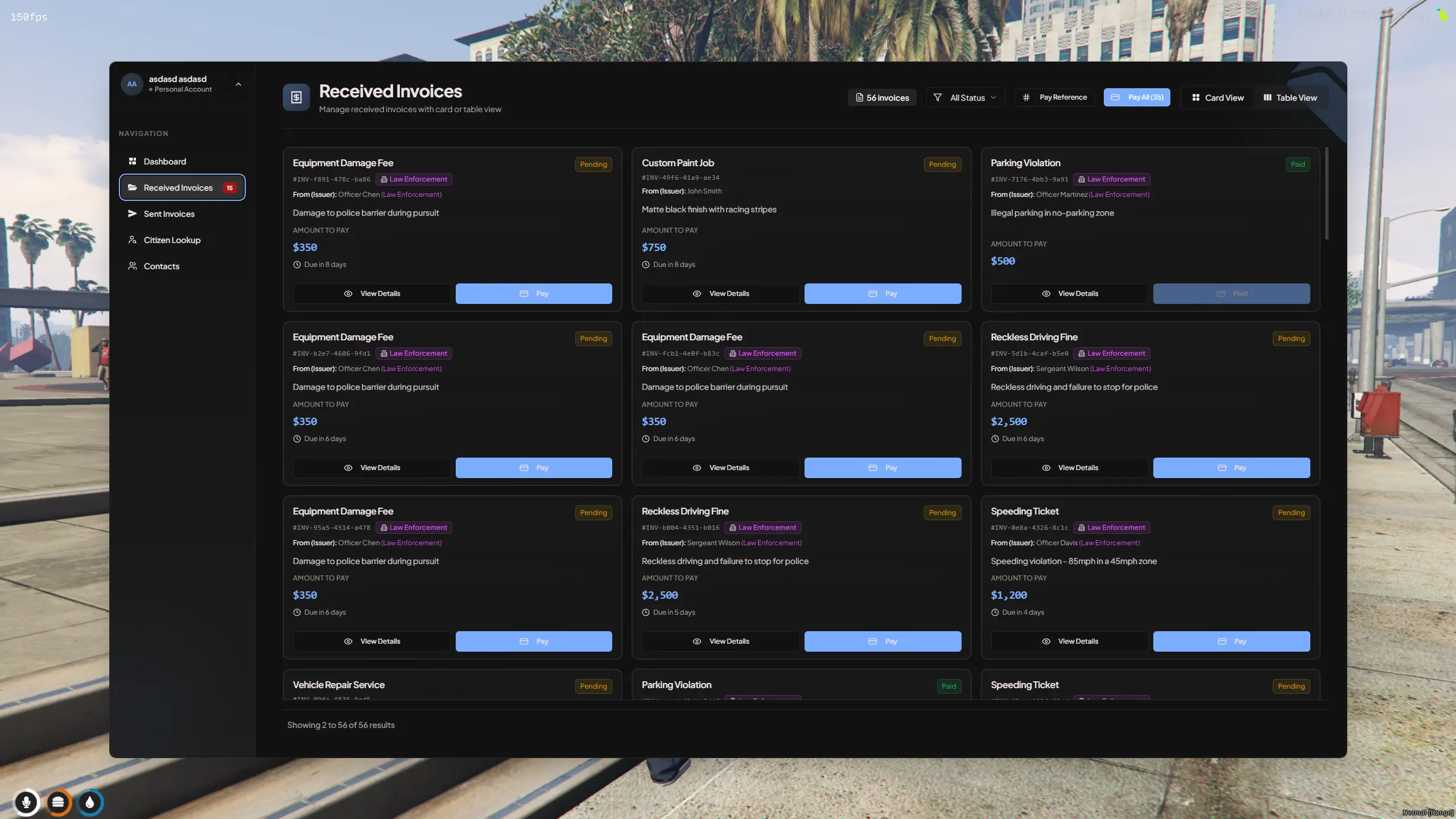 Received Invoices Page